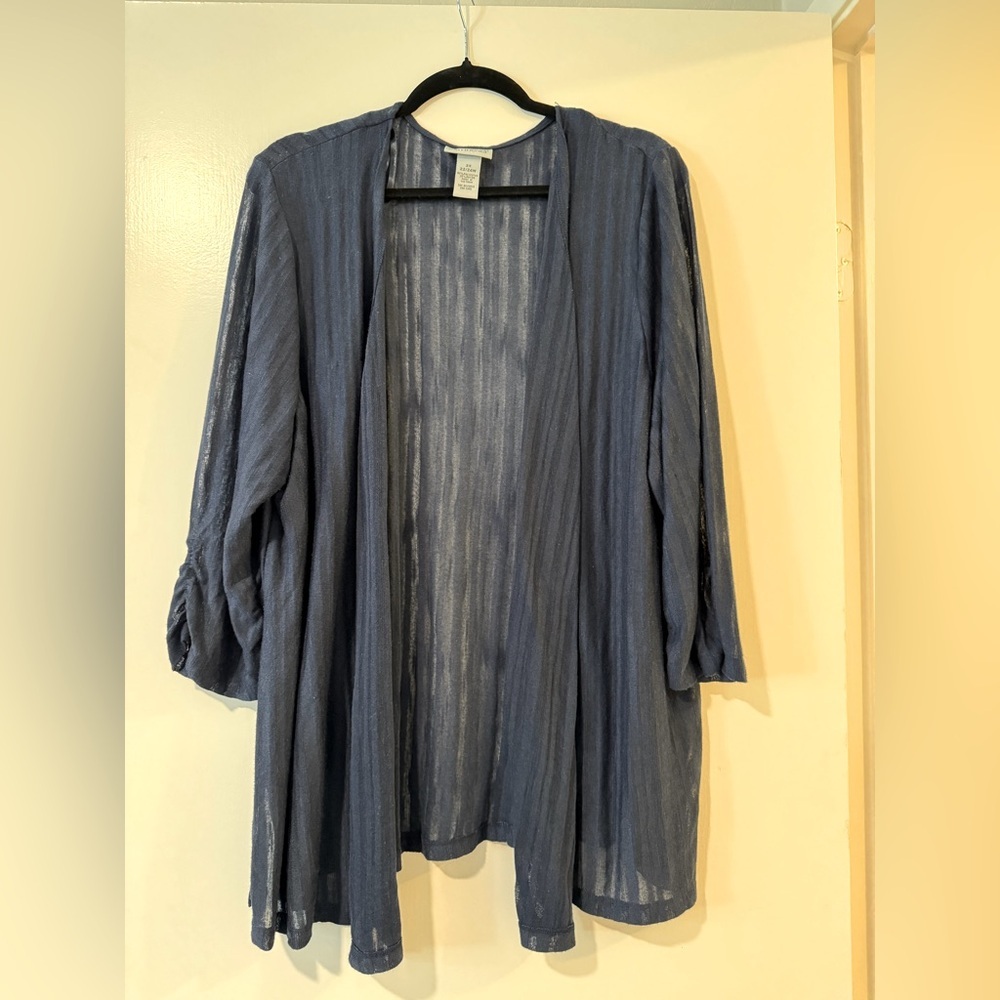 Catherines lightweight cardigan open front 22/24 in navy blue 3/4 sleeve - Picture 2 of 6